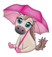 Cute horse with umbrella and rubber boots, autumn is coming theme vector