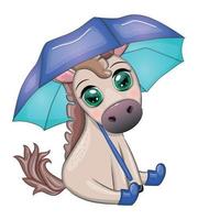 Cute horse with umbrella and rubber boots, autumn is coming theme vector