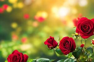 The red roses in the garden with . photo