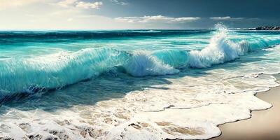 The tropical seascape with sea wave to the beach with . photo