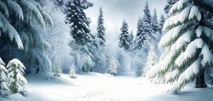 el paisaje de Nevado bosque en invierno con ai generado. foto