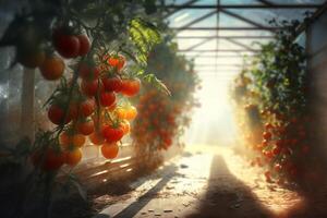 el Tomates en el invernadero con ai generado. foto
