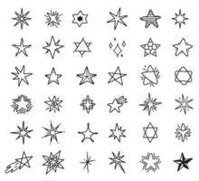 Hand drawn stars doodle, cute star sketch drawing. Shooting stars and shining sparkles line scribble elements for fabric pattern vector set