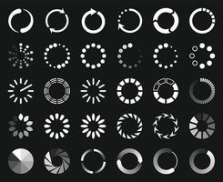 Circle loader icon, buffer, upload and download progress bar. Circular preloading, progression bars, website buffering icons vector set