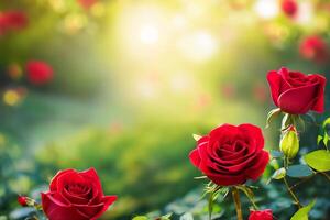 The red roses in the garden with . photo