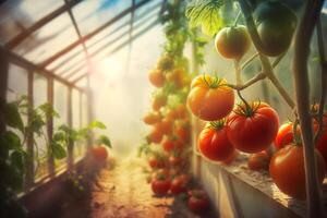 The tomatoes in the greenhouse with . photo