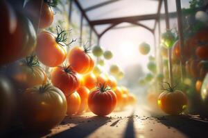 The tomatoes in the greenhouse with . photo