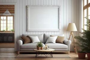 Simple Futuristic Modern Frame Mockup on Living Room . photo