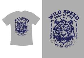 T-shirt print design with tiger head and lettering Wild and free vector