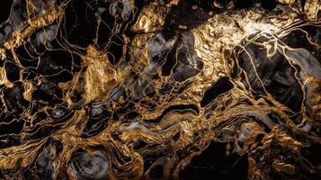 Luxury fluid art painting in alcohol ink technique, black and gold. Imitation of marble stone. photo