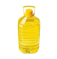 Yellow cooking oil in big plastic bottle isolated on white background with clipping path photo