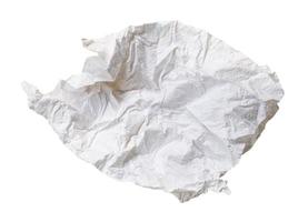 Single screwed or crumpled tissue paper or napkin in strange shape after use in toilet or restroom isolated on white background with clipping path photo