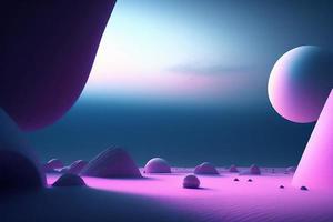 3d render of abstract landscape with fantasy planet in the desert. photo