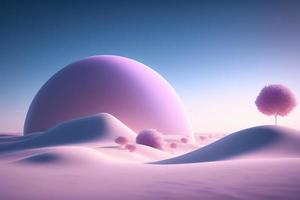 3d render of abstract landscape with fantasy planet in the desert. photo