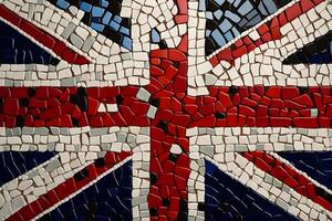 British flag in different designs, retro, futuristic, mosaic, abstract, cosmic, paper cut, Acrylic Pouring Swipe. Flag on farce and space cosmos photo