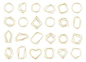 Gold geometric frames, polygonal line crystal shapes border. Elegant golden frame for wedding invitation, anniversary card decor vector set