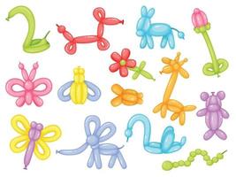 dibujos animados globo animales, vistoso globos para niños cumpleaños celebracion. gracioso animal juguetes jirafa, mariposa, cumpleaños fiesta decoración vector conjunto