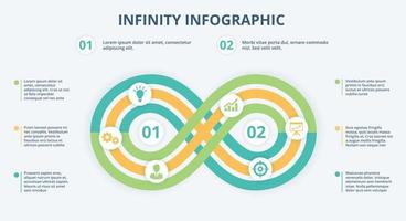 Infinity infographic, loop timeline diagram, 2 steps or options chart. Business strategy model, investment process concept vector template