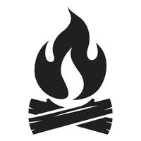 Vector black and white cartoon illustration of burning fire with wood.