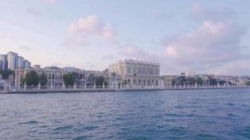 Historic building by the sea. Istanbul city of Turkey. A modern looking historical stone building on the edge of the Bosphorus. video