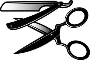 Monochrome Vector Image Of Scissors And A Razor