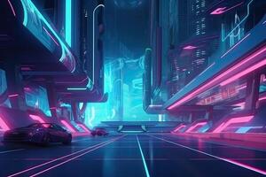 Futuristic city with neon lights. photo