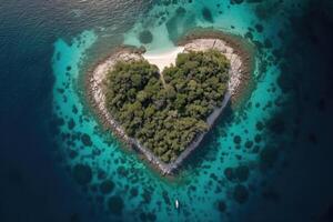 aéreo ver de corazón forma isla en mar. generativo ai foto