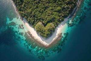 Aerial view of heart shape island in sea. photo