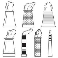 Vector isolated icon of exhaust pipes with smoke in a factory or plant. The concept of environmental pollution and harm to ecology.