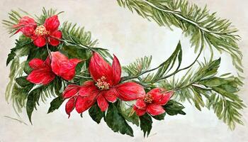 Watercolor Christmas floral frame. photo