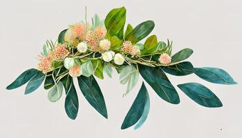 Foliage bouquet for wedding, stationery, invitations, cards. Illustration isolated on white background. photo