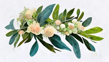 Foliage bouquet for wedding, Illustration isolated on white background. photo