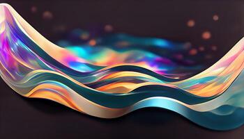 3d render abstract background in nature landscape, Transparent glossy glass ribbon on water. photo