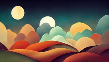 Cartoon night landscape, Paper illustration, Detailed, colored. photo