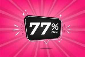 77 percent discount. Pink banner with floating balloon for promotions and offers. vector