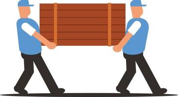 Image Of Two Workers Moving Large Wooden Box vector