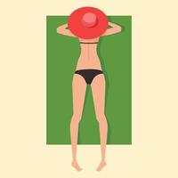 Image Of A Woman Sunbathing On The Beach vector