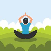 Image Of A Woman Exercising Yoga In A Park vector