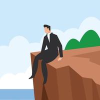 Image Of A Businessman Sitting On The Edge Of A Cliff vector