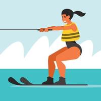 Image Of A Girl Skiing On Water vector