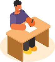 Image Of A Student Sitting At The Desk vector