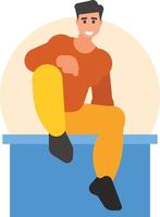 Image Of A Smiling Man Sitting On The Table vector