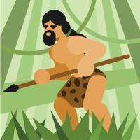 imagen de un primitivo hombre en el bosque vector