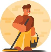 Image Of A Cleaner With A Mop And A Bucket vector