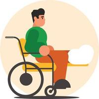 Image Of A Man In A Wheelchair With A Broken Leg vector