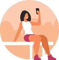 Graphics Of A Girl Taking A Selfie On The Bench vector