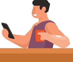 Image Of A Man With A Mug And A Smartphone vector