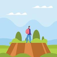 Image Of A Man With A Backpack In Nature vector