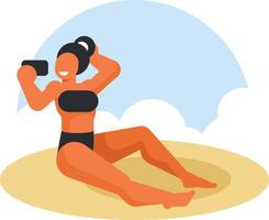 Image Of A Woman Taking A Selfie On The Beach vector