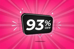 93 percent discount. Pink banner with floating balloon for promotions and offers. vector